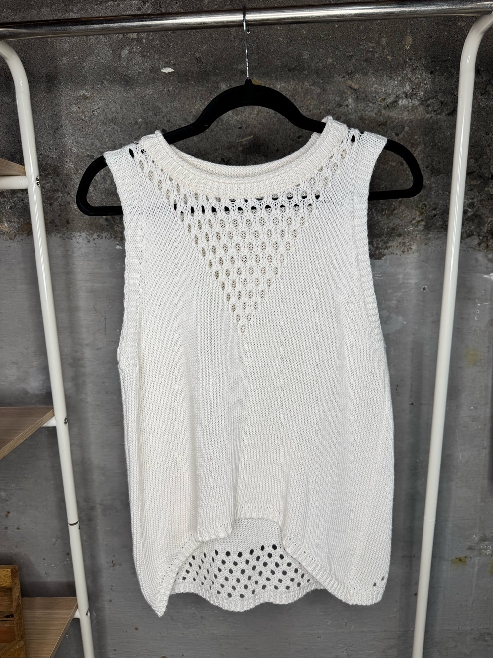 100% Cotton Open Knit Sweater Vest Sleeveless Top - Made in Italy